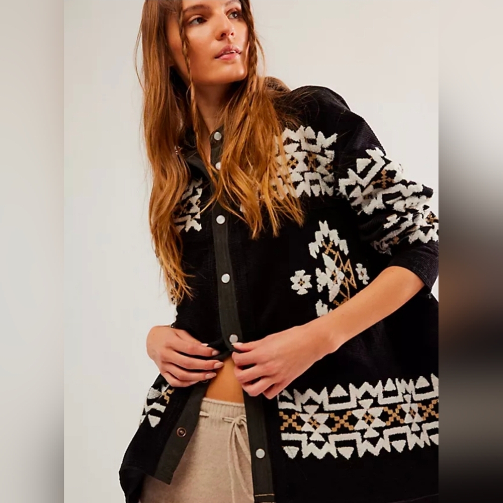 We The Free Cozy Up Patterned Button Up - Picture 1 of 12